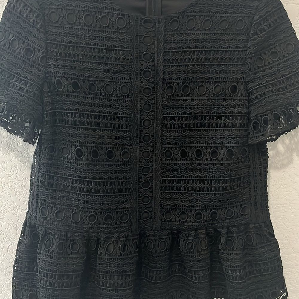 KATE SPADE Black Peplum Lace Blouse, Size XXS (Fits XXS/XS/S) - Picture 3 of 7